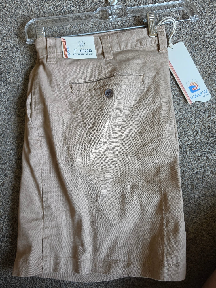 Laguna Men's Flat Front Chino Shorts, Taupe, Size 36