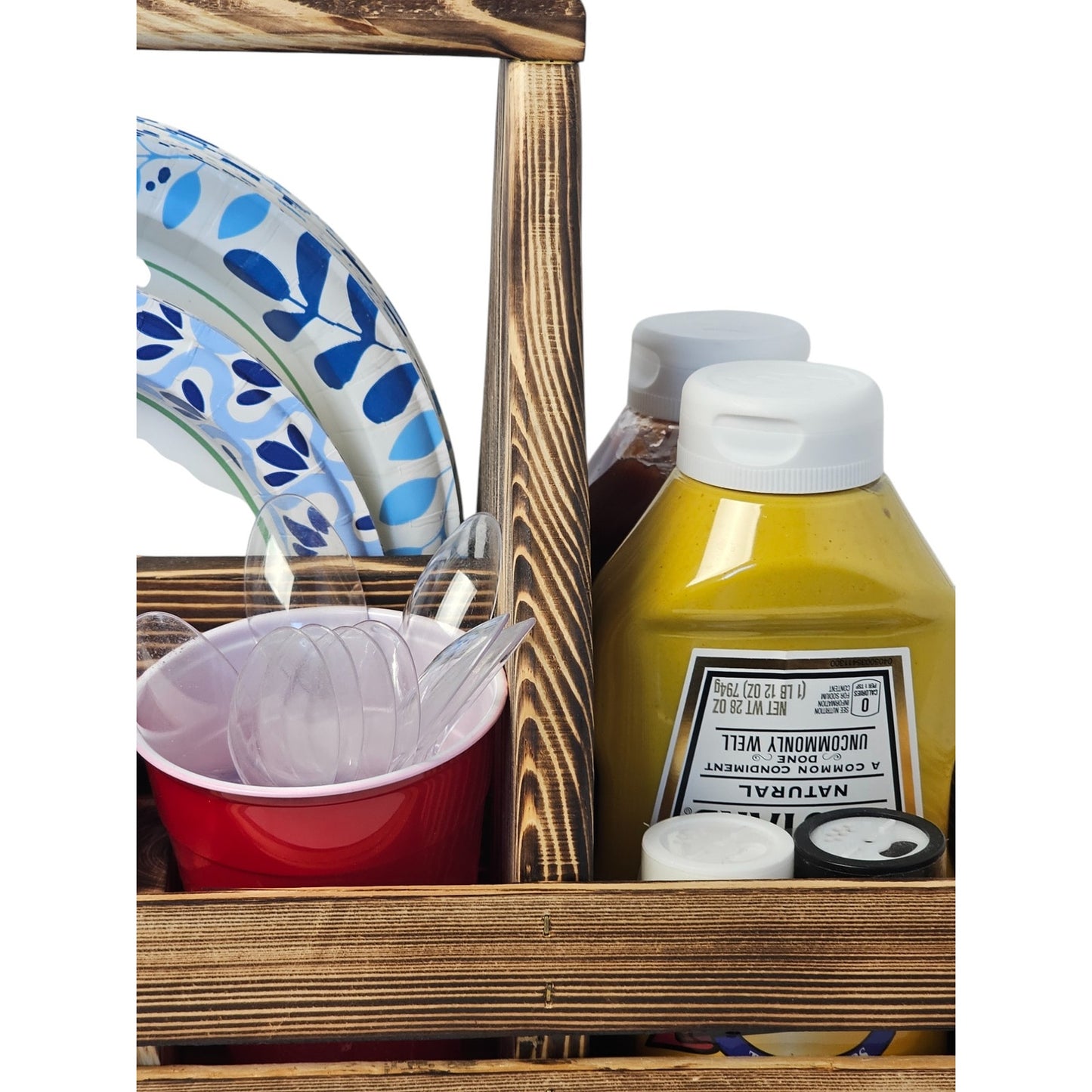 Wooden Picnic BBQ Caddy w/ Paper Towel & Condiment Holder - Made in Utah