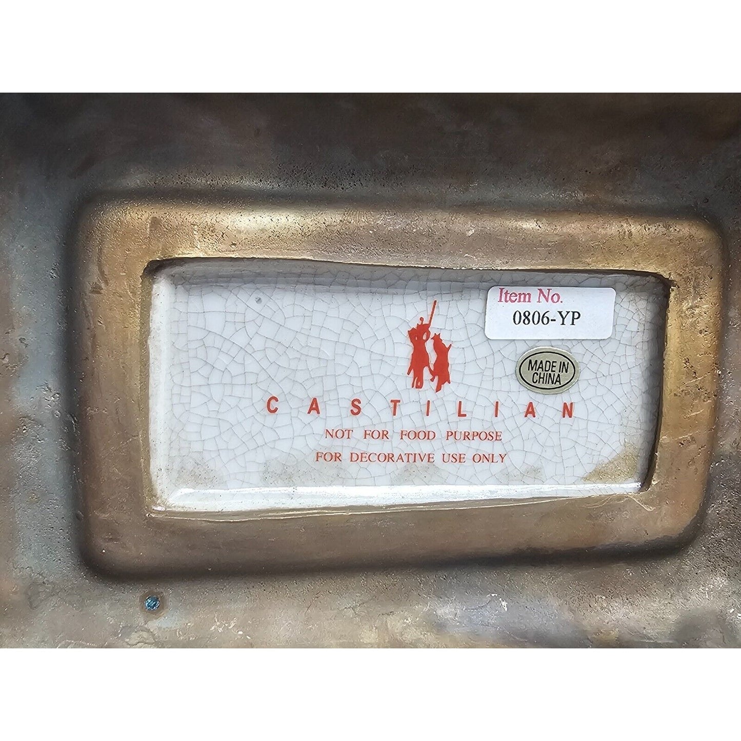 Large Vintage Castilian Porcelain & Brass Vase