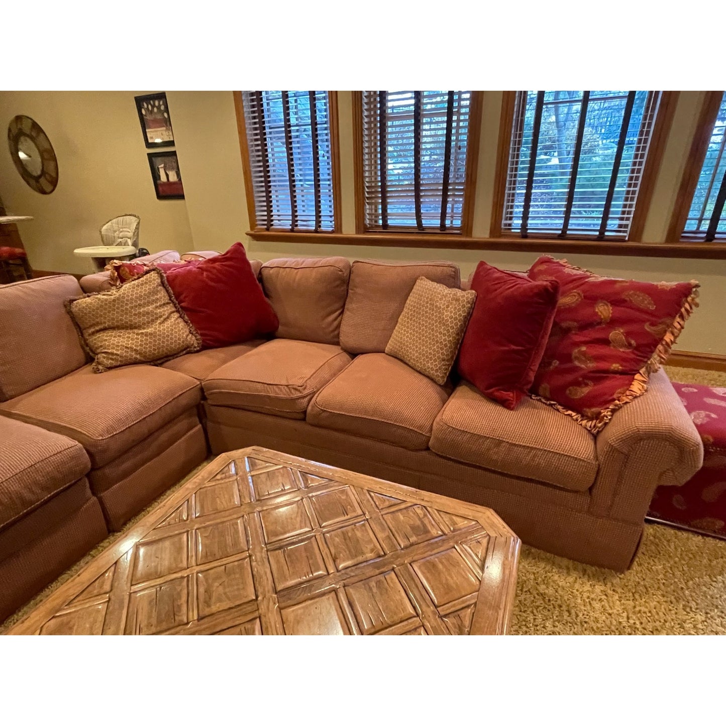 Higland House Large U Shaped Down Filled Sectional with Pillows and Stools