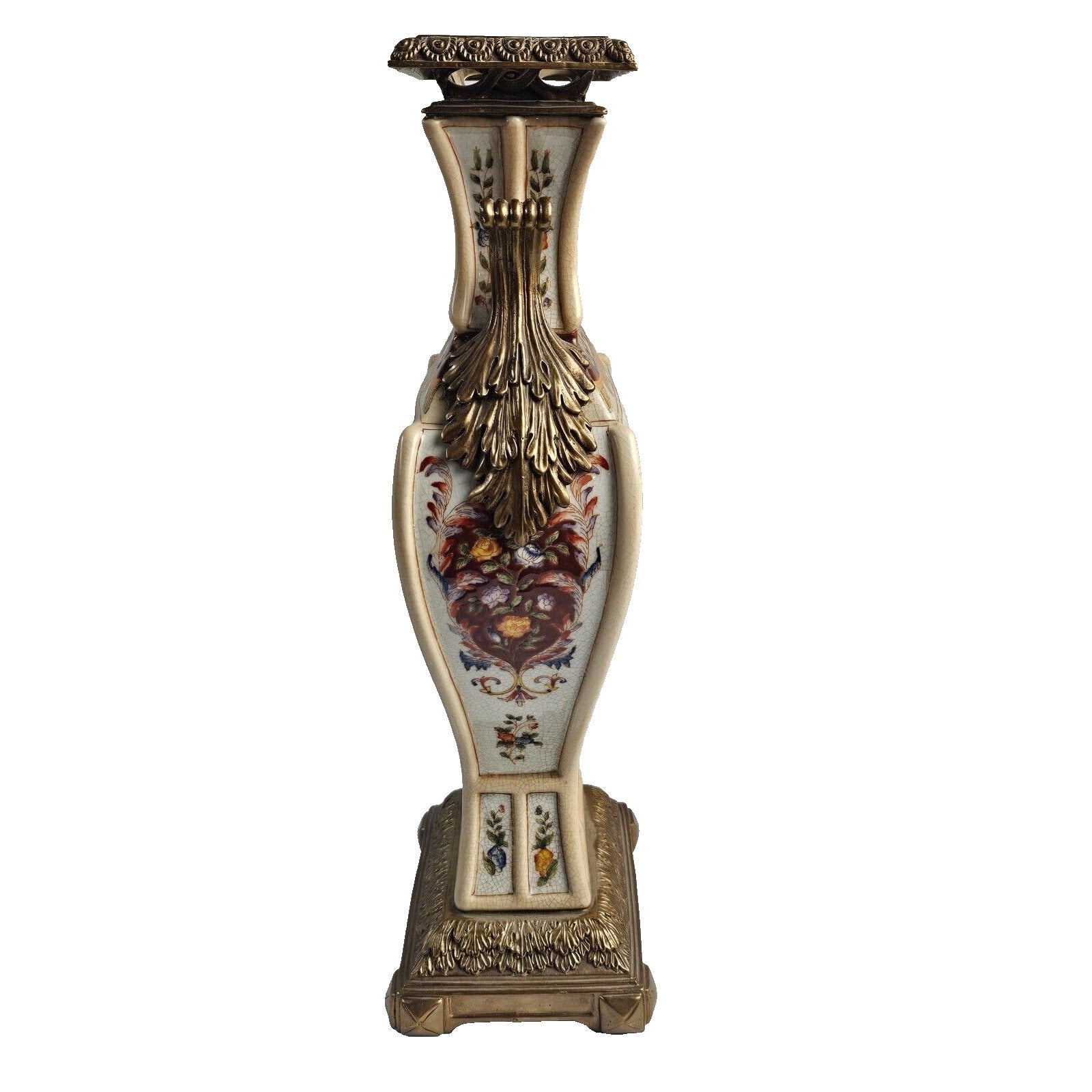 Large Vintage Castilian Porcelain & Brass Vase