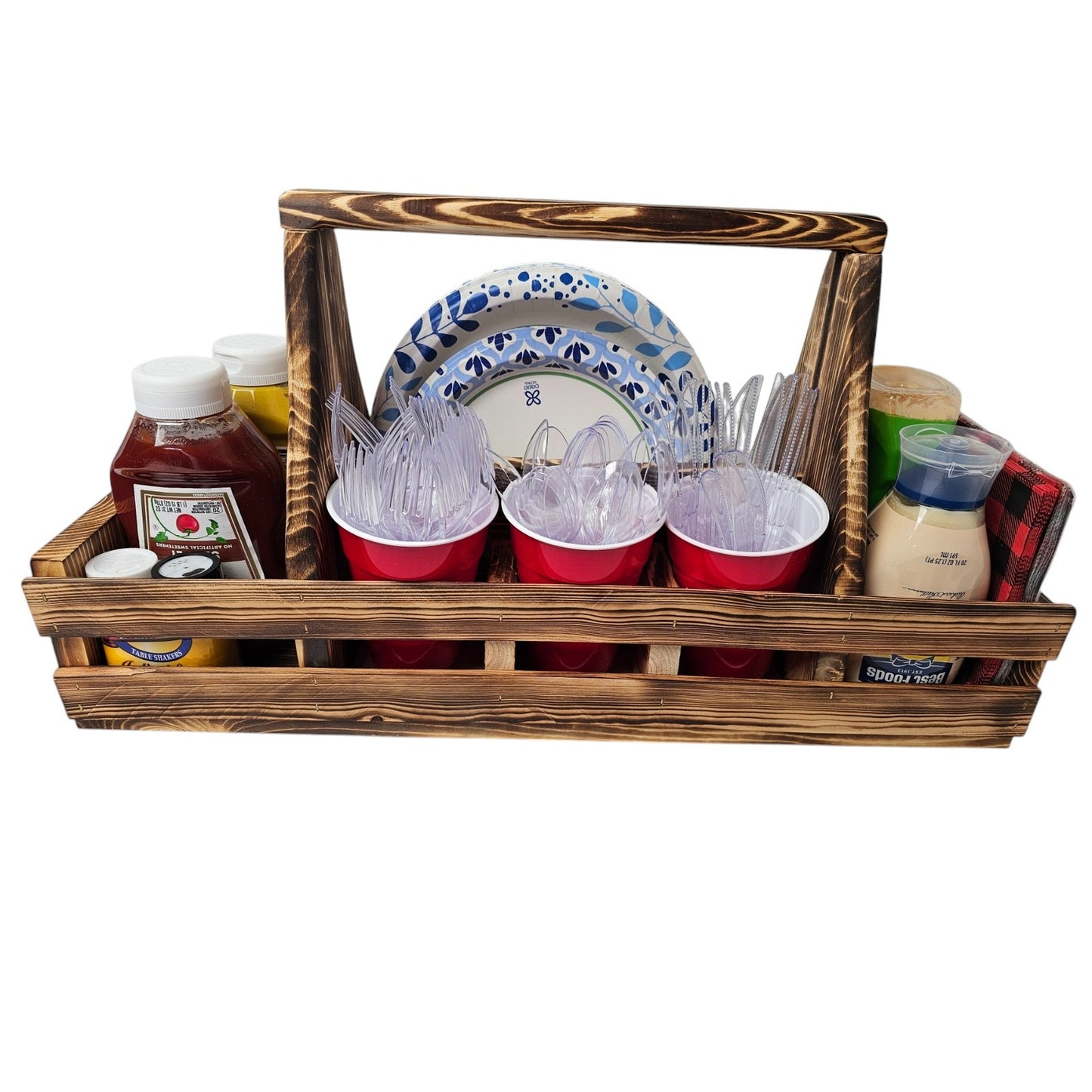Wooden Picnic BBQ Caddy Condiment Holder - Made in Utah