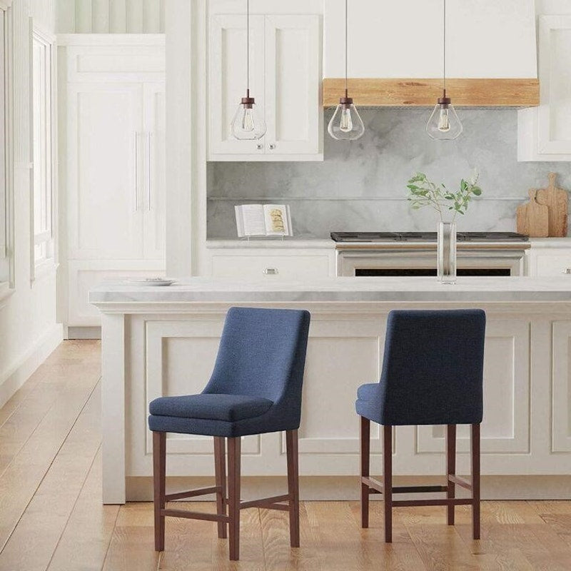 Stone & Beam Elise Upholstered Barstool, Blue