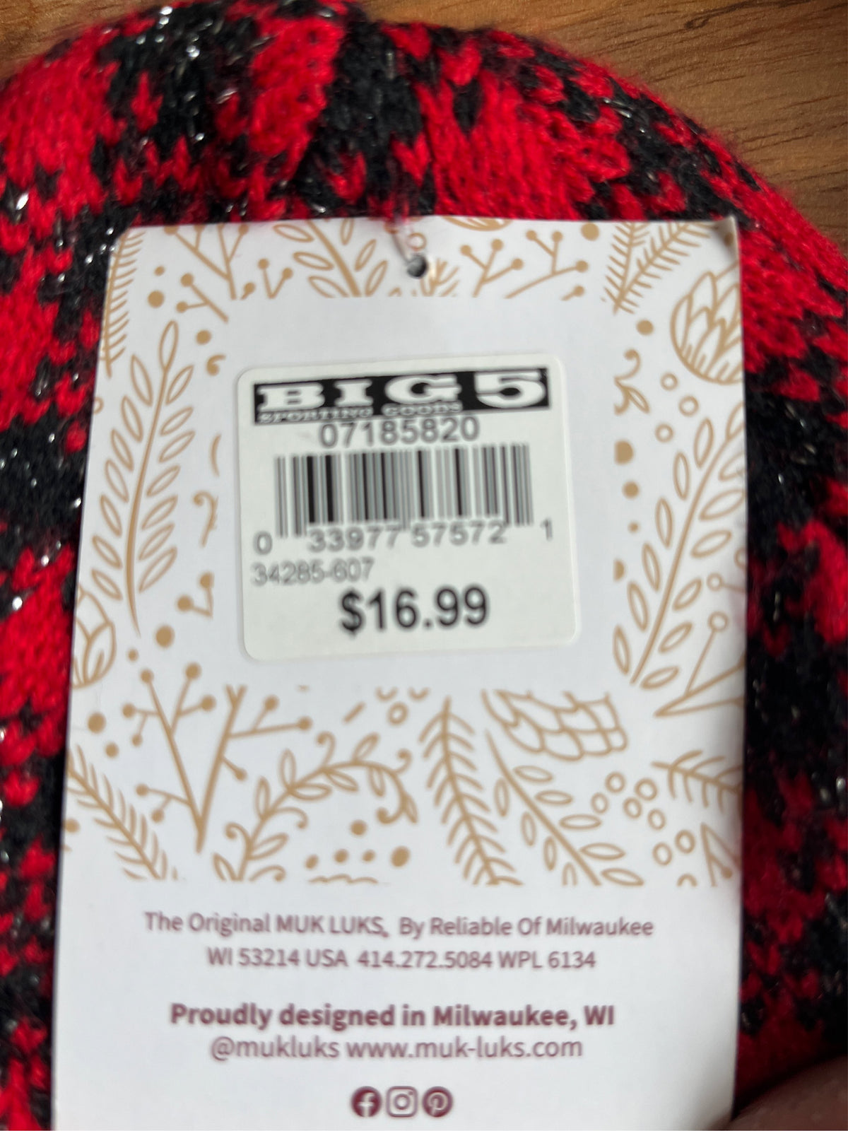 Muk Luks Women's Red and Black Plaid Knit Trapper Hat