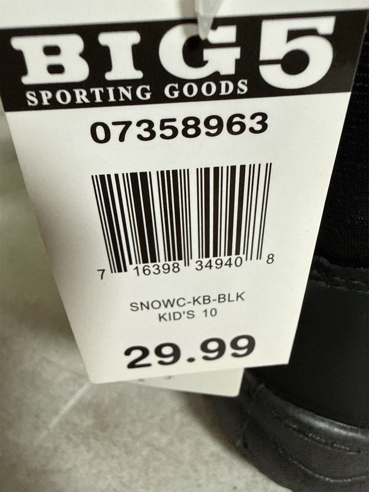 Kids' Black Insulated Snow Boots - Size 10
