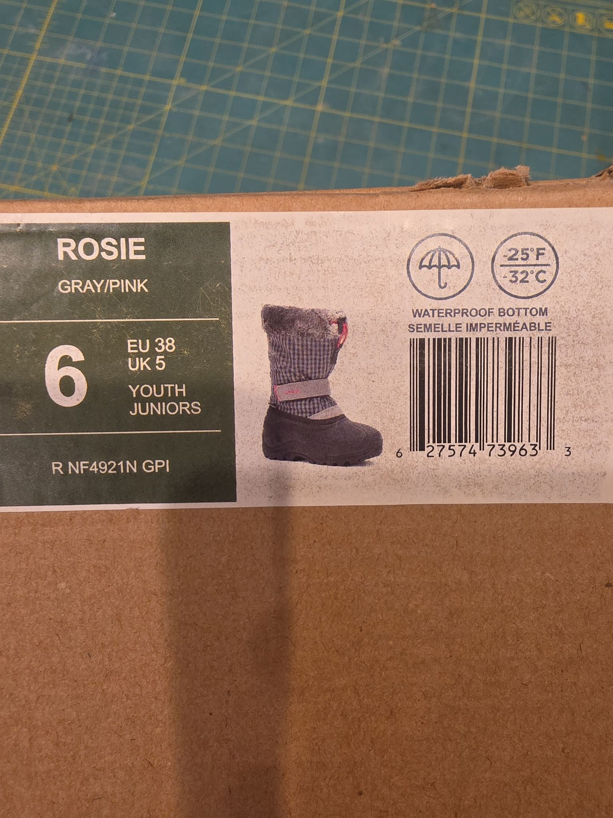 Kamik Rosie Girls Winter Snow Boots, Gray/Pink, Size 6