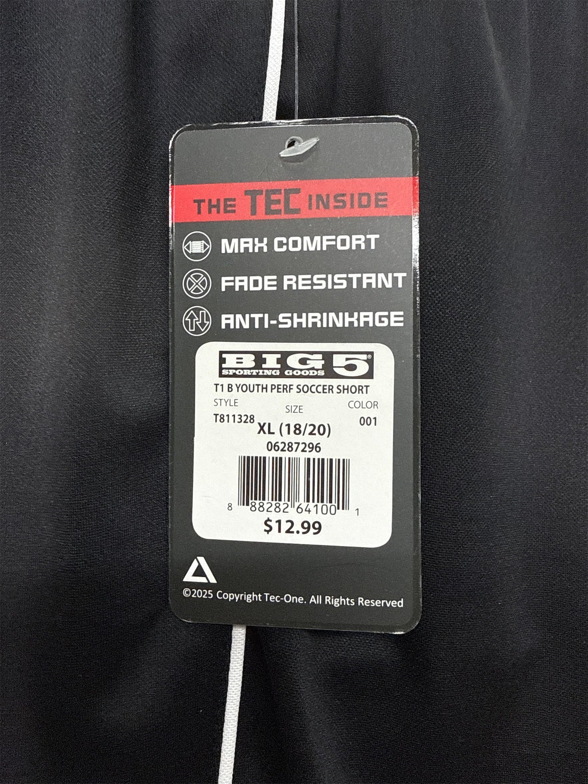TEC-ONE Kids' Performance Soccer Shorts, XL (18/20) - Black