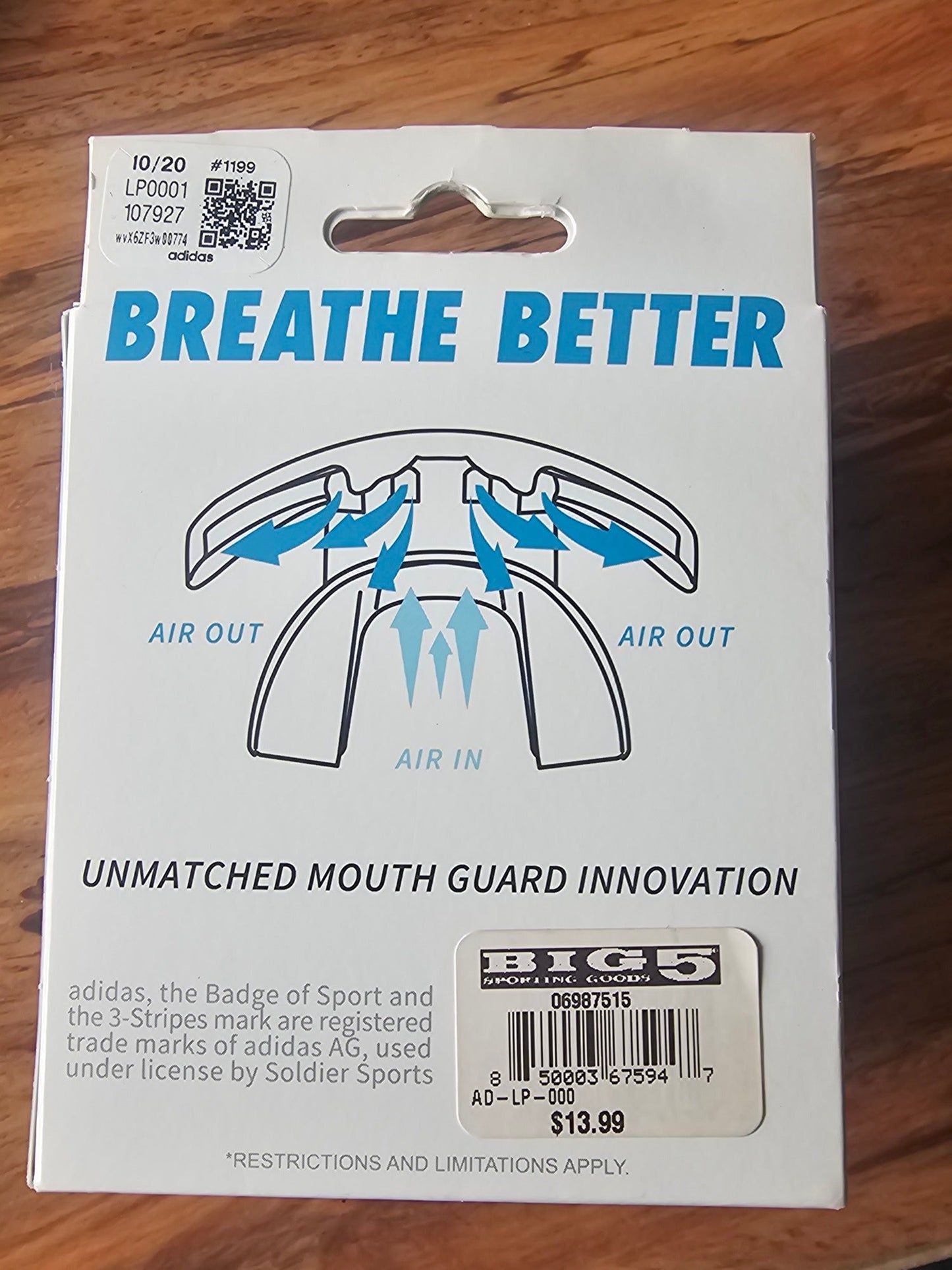 Adidas Quad Vent Lip Protector Mouth Guard with Tether - Silver, One Size