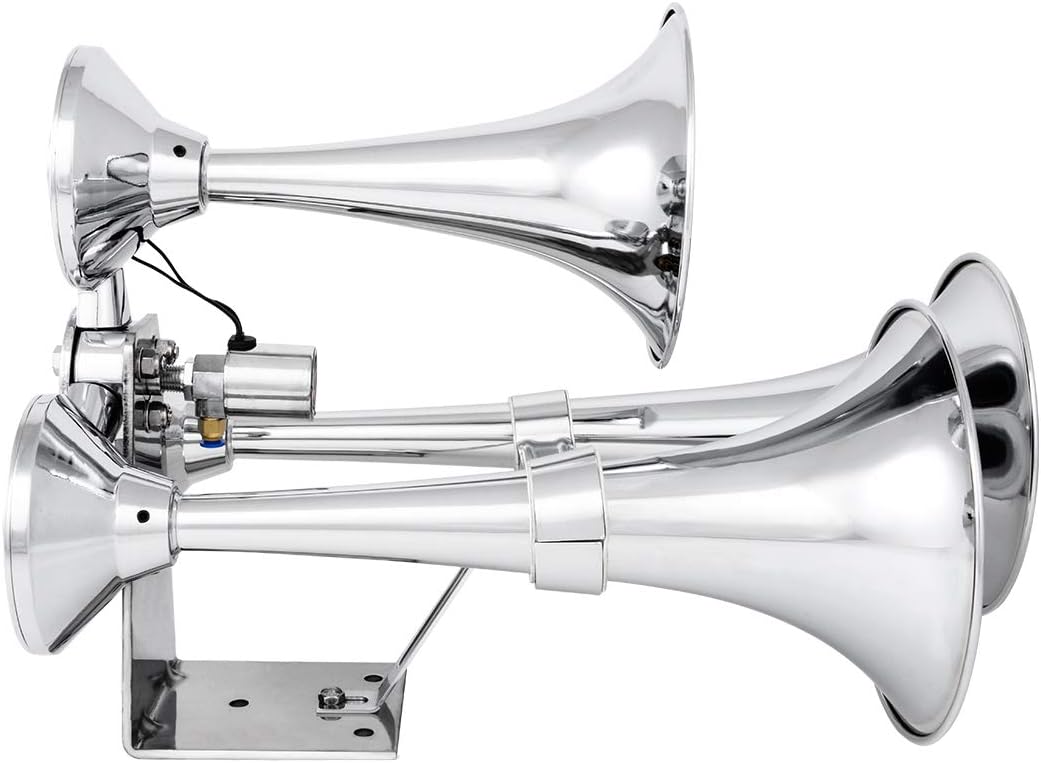 GG Grand General 69991 Chrome Heavy Duty 12/24V Train Horn with Triple Brass Trumpet for Superior Sound
