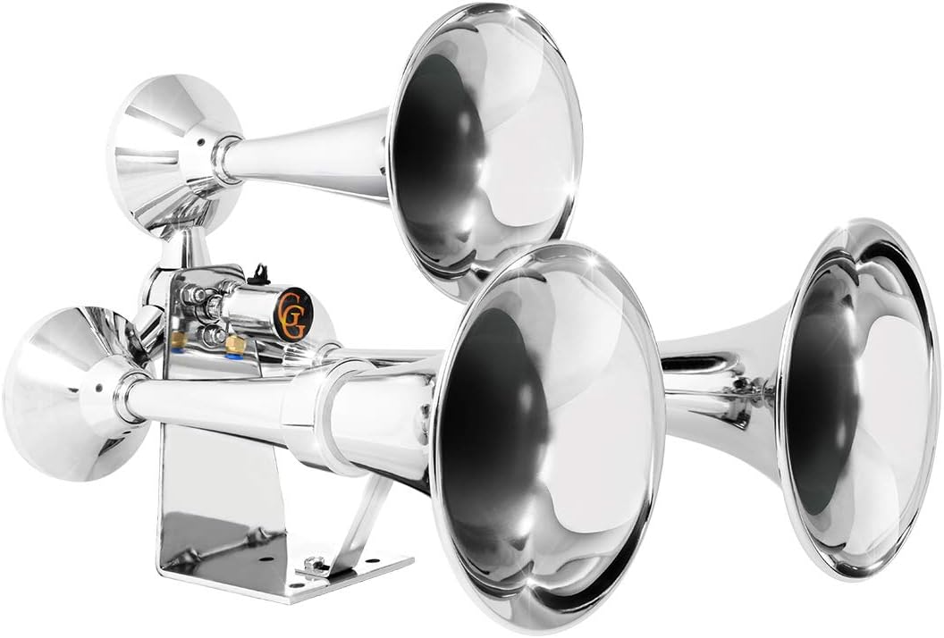 GG Grand General 69991 Chrome Heavy Duty 12/24V Train Horn with Triple Brass Trumpet for Superior Sound