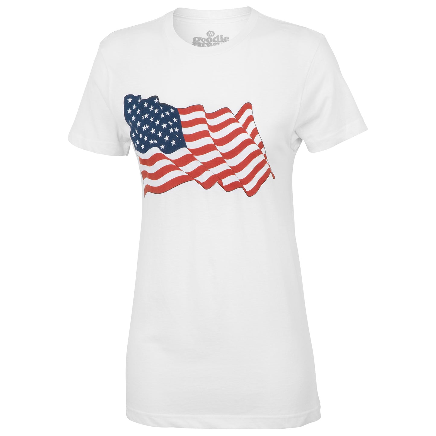 Goodie Two Sleeves Women's Americana Wavy Flag Graphic T-Shirt - White, Size S