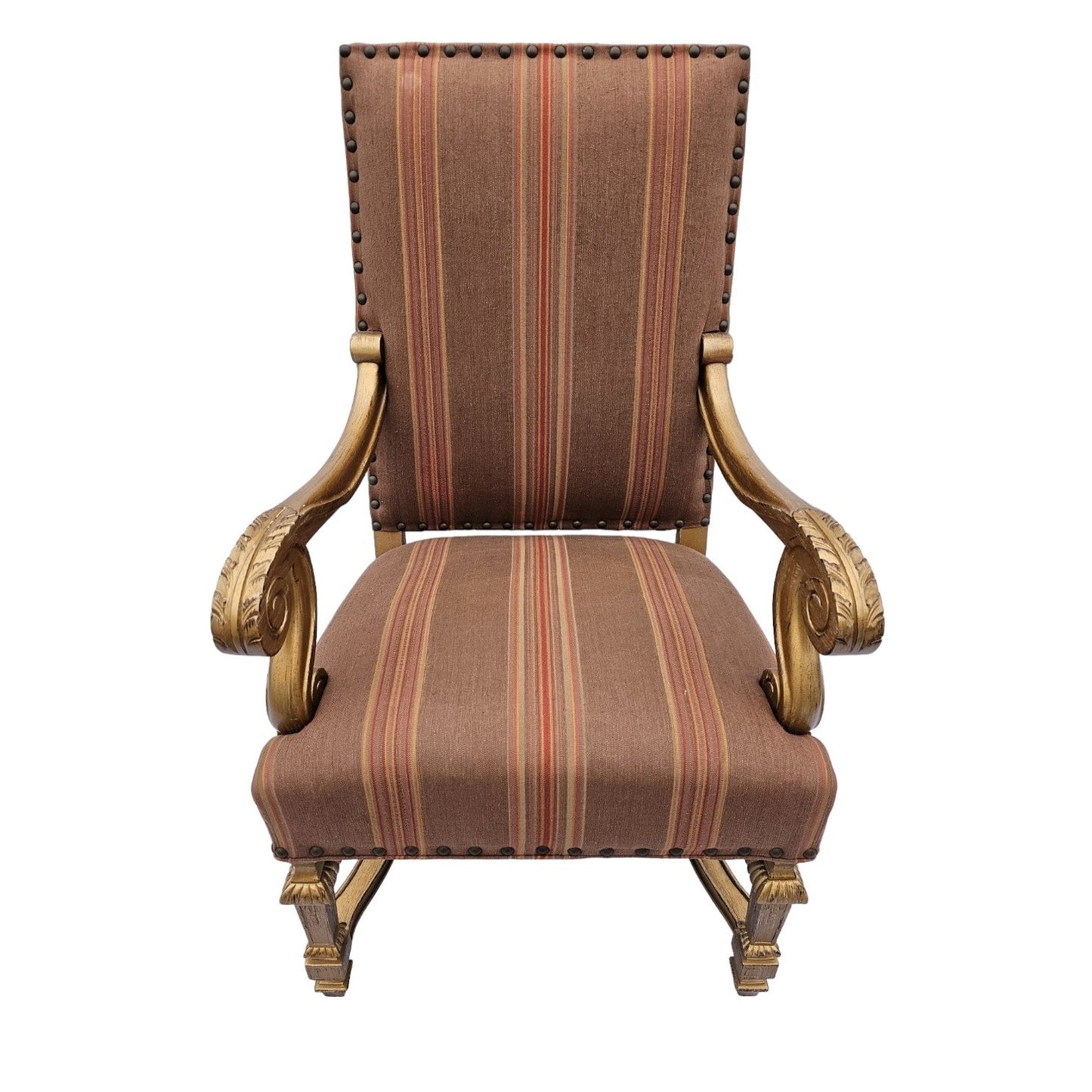 Louis XIV Victorian Style Upholstered Open Armchairs Pair