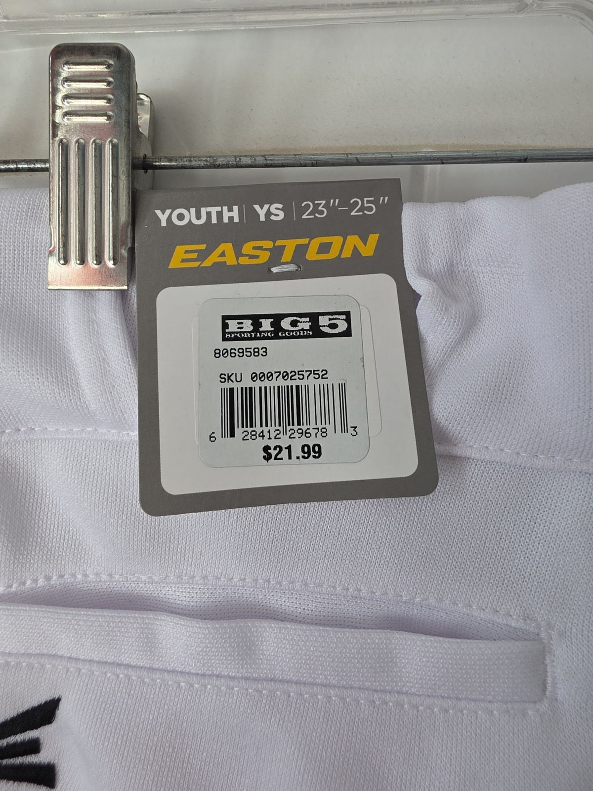 Easton Youth Hit and Run Elastic-Bottom Baseball Pants - White