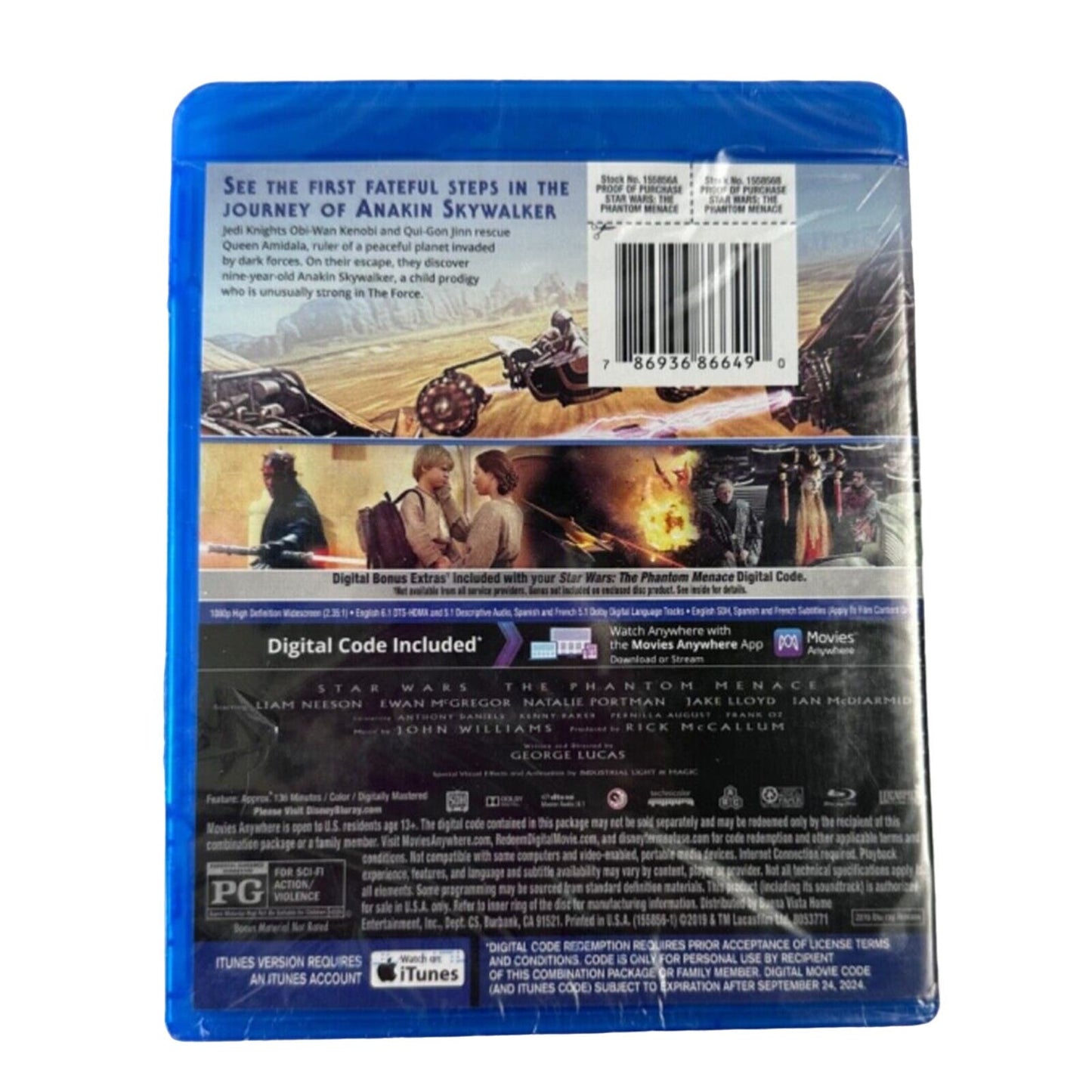 Star Wars: Episode I: The Phantom Menace (Blu-ray, 1999)