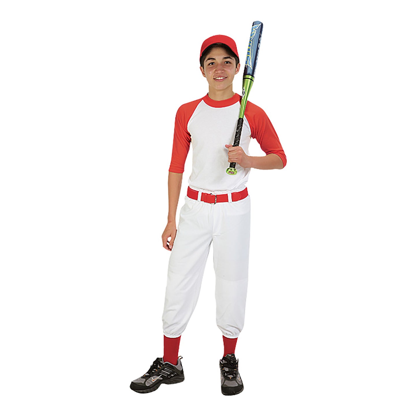 Soffe Youth Baseball/Softball 3/4 Sleeve Raglan Shirt - White/Red, Size XS