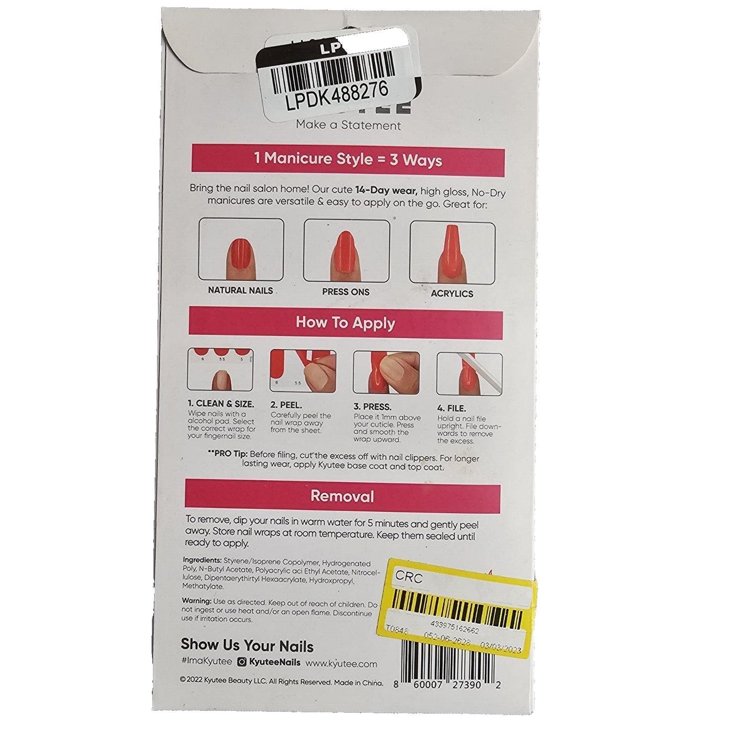 Kyutee Nails Peel. Press. File. Instant Gel Polish Manicure - Radiate - 28pc-new