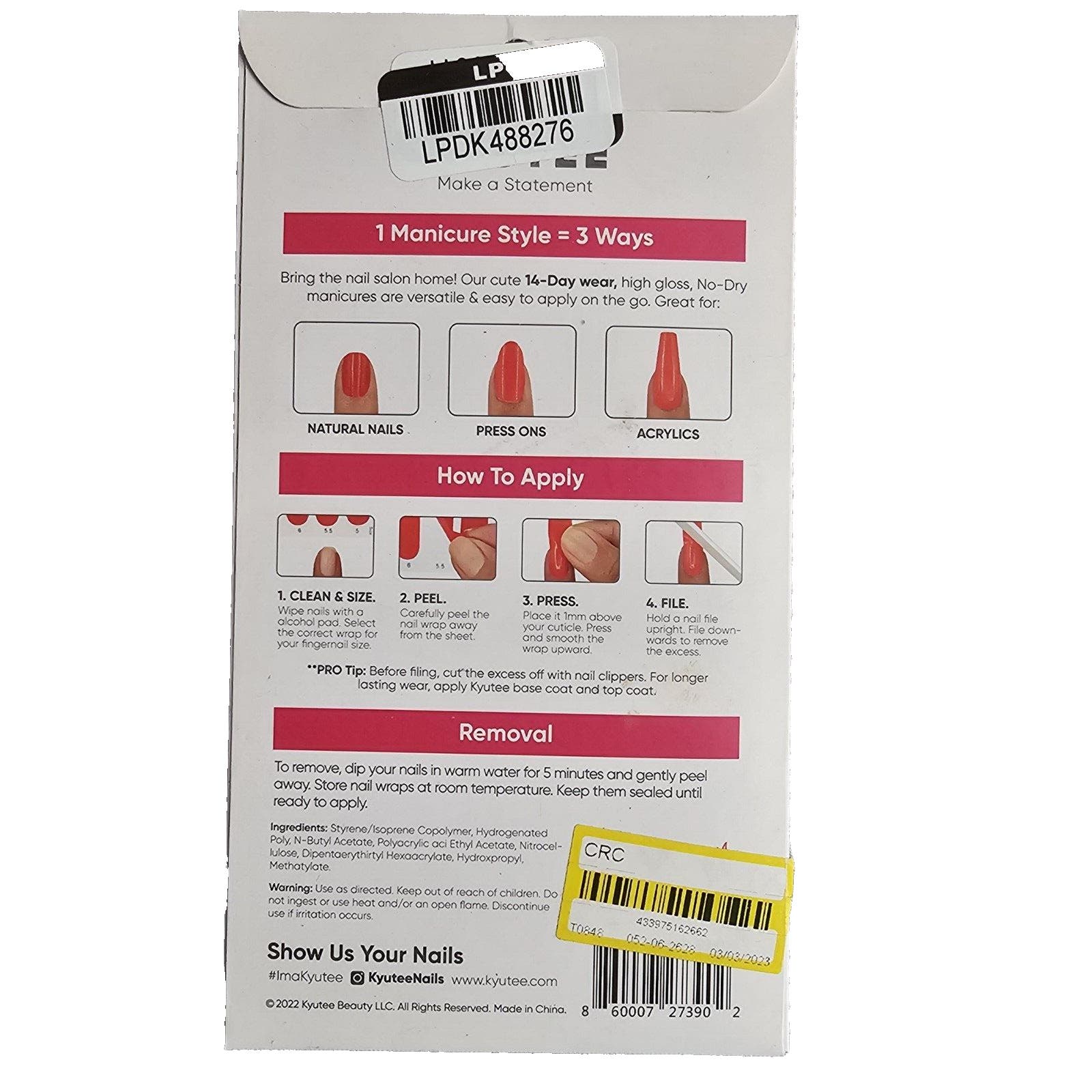 Kyutee Nails Peel, Press, File Instant Gel Polish Manicure
