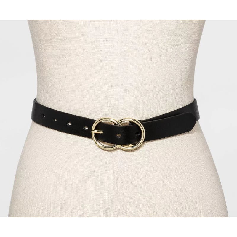 Women's Double Buckle Belt - A New Day™ Black Size M