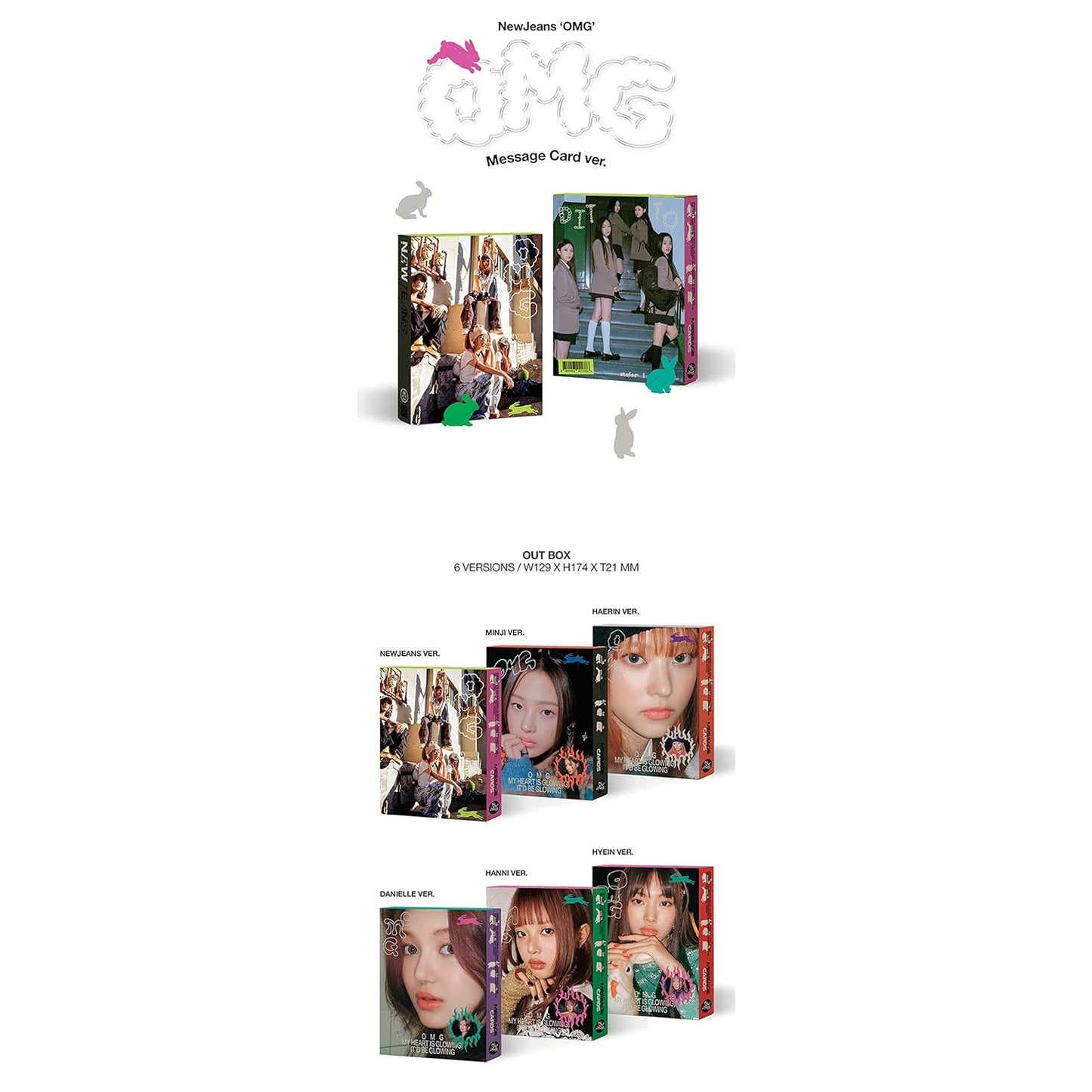 OMG by Newjeans, Green Rabbit, Black Side, Message Cards (CD, 2023)