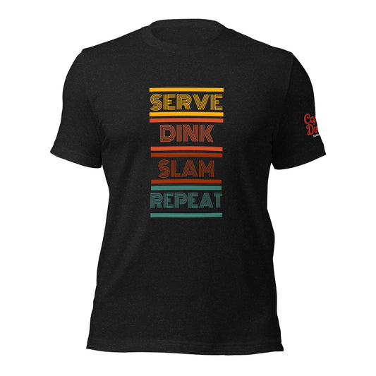 Casual Dinker Pickleball Co, Serve Dink Slam Repeat, Unisex T-shirt, Black Heather