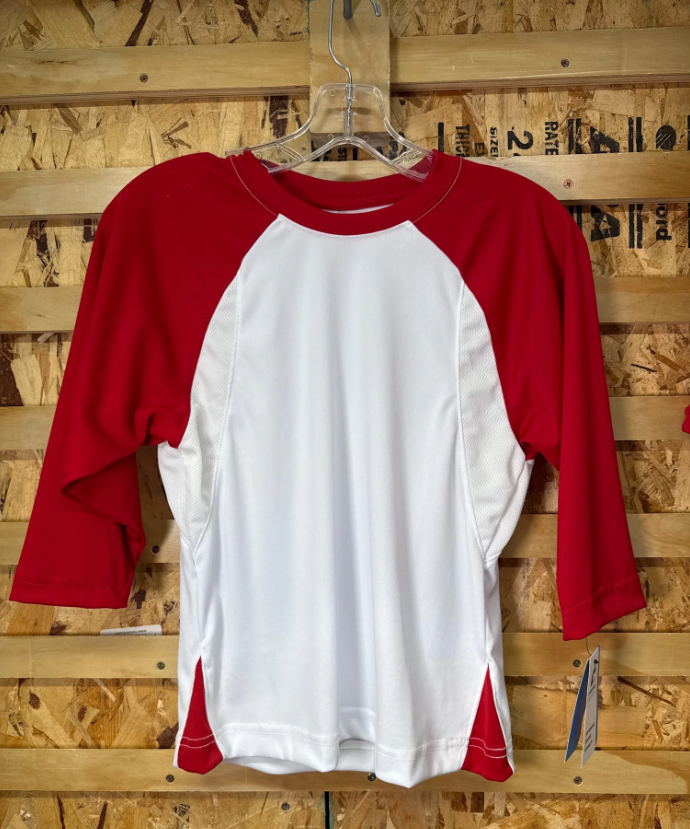 Champro Youth Dri-Gear 3/4 Sleeve Baseball & Softball Shirt - Red/White, Size S