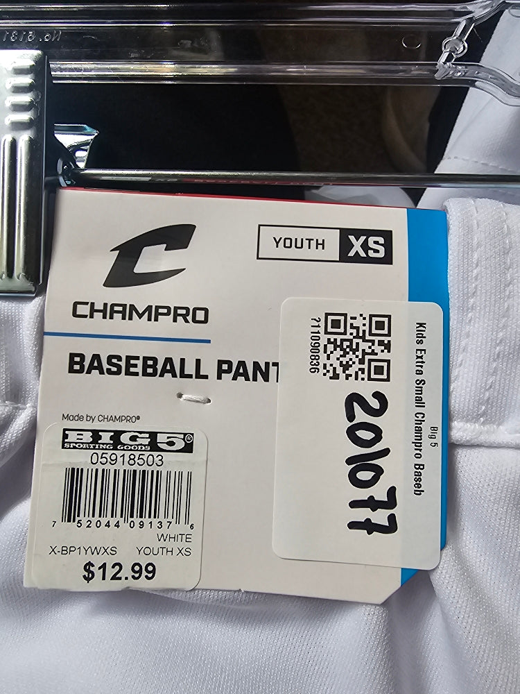 Champro Youth Pull-Up Baseball Pants with Belt Loops - White, Size XS