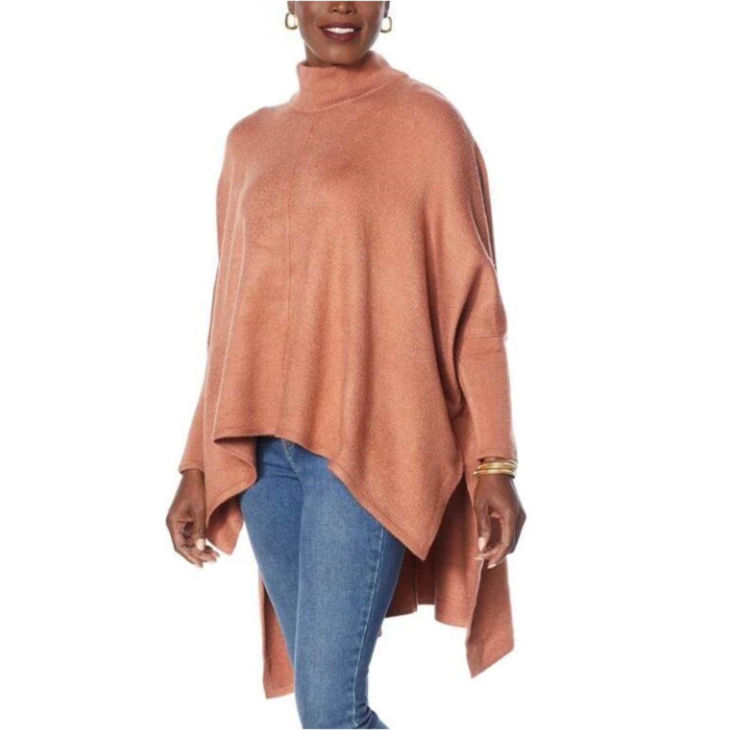 G by Giuliana Black Label Women's Size 2X/3X Light Cedar High Low Sweater Poncho