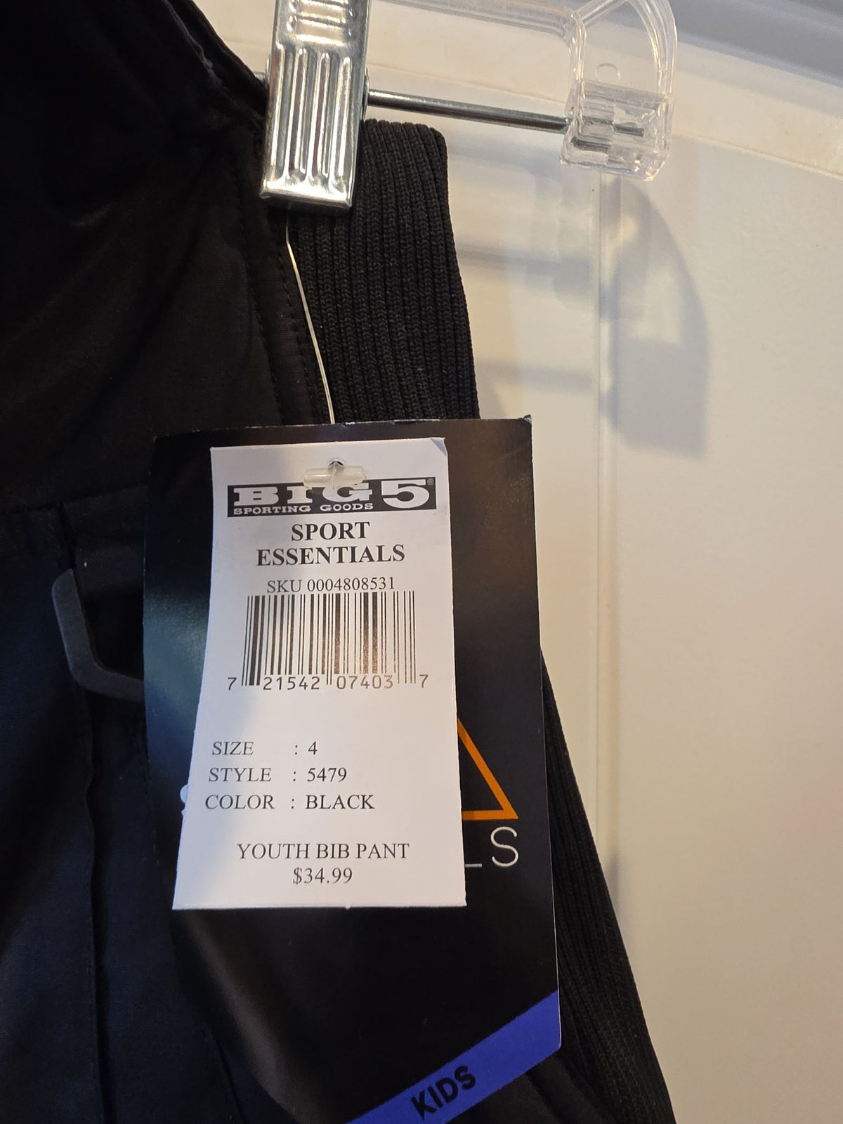 Sport Essentials Kids' Black Bib Snow Pants, Size 4