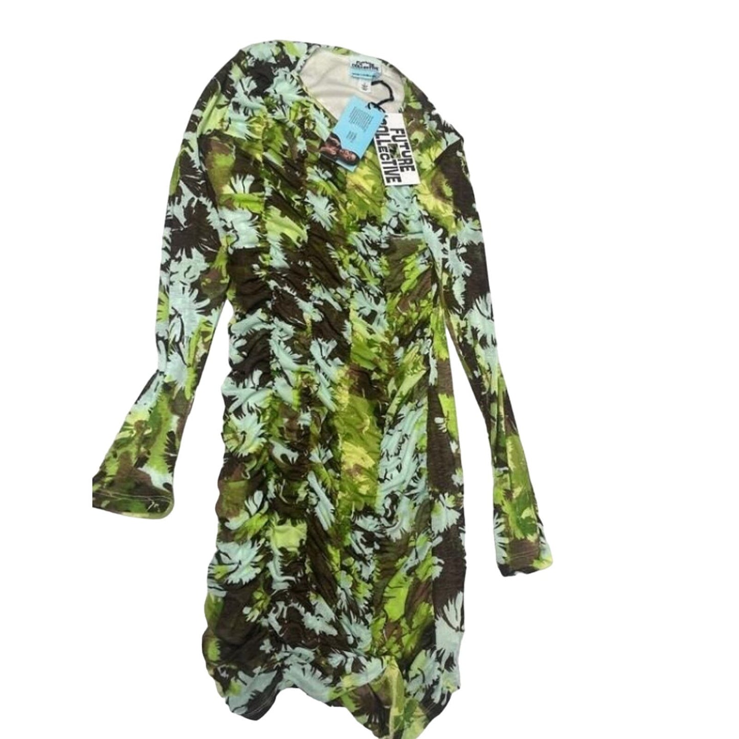 Future Collective Ruched Bodycon Mini Green Dress, Size S