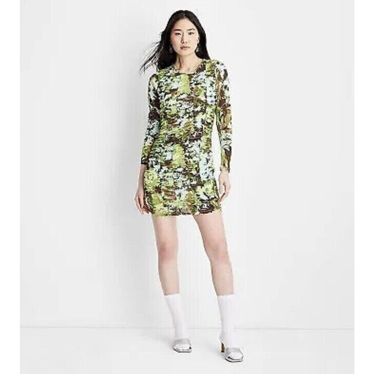 Future Collective Ruched Bodycon Mini Green Dress, Size S