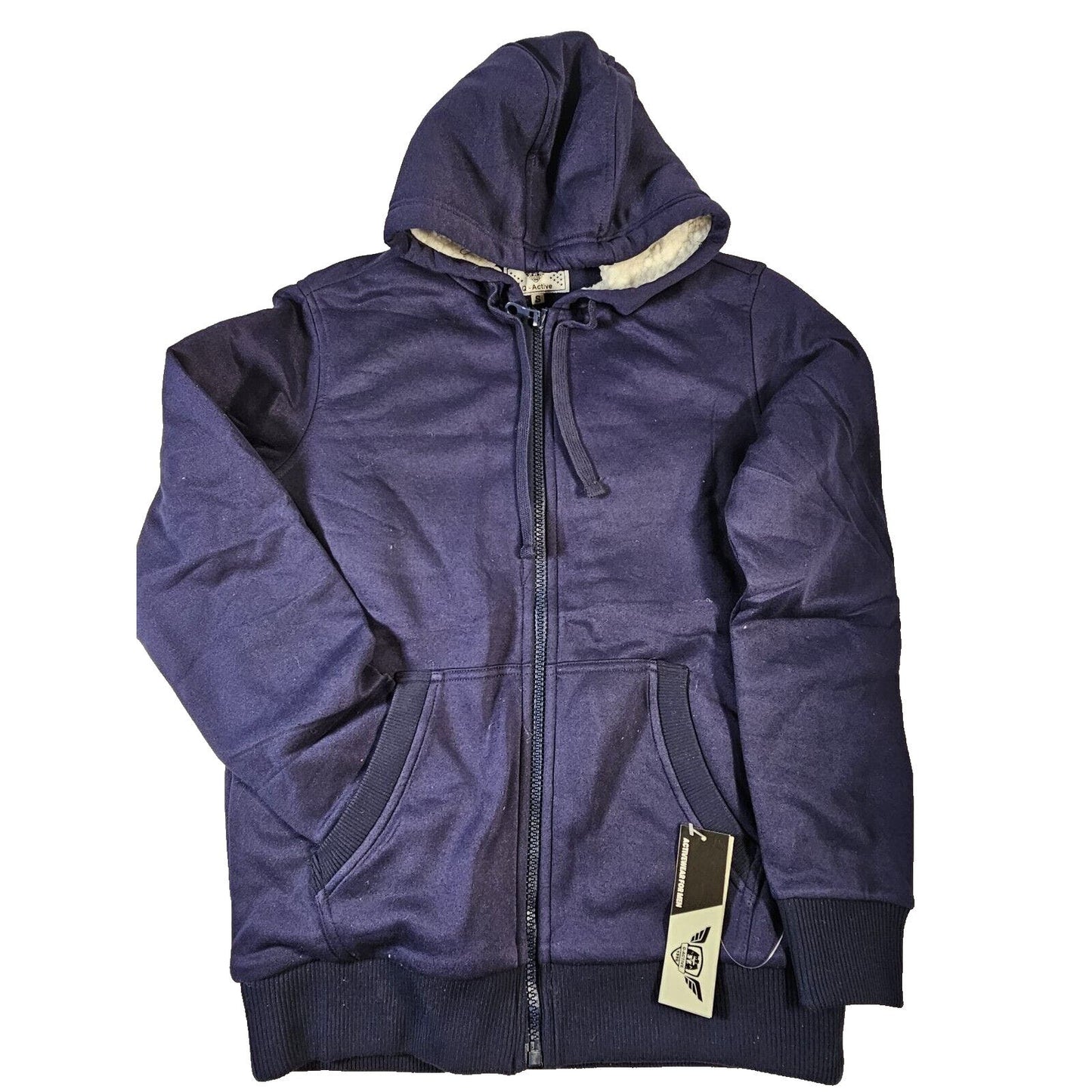 Q-Active Men's Modern Fit Sherpa Lined Fleece Zip-Up Hoodie, Small Blue