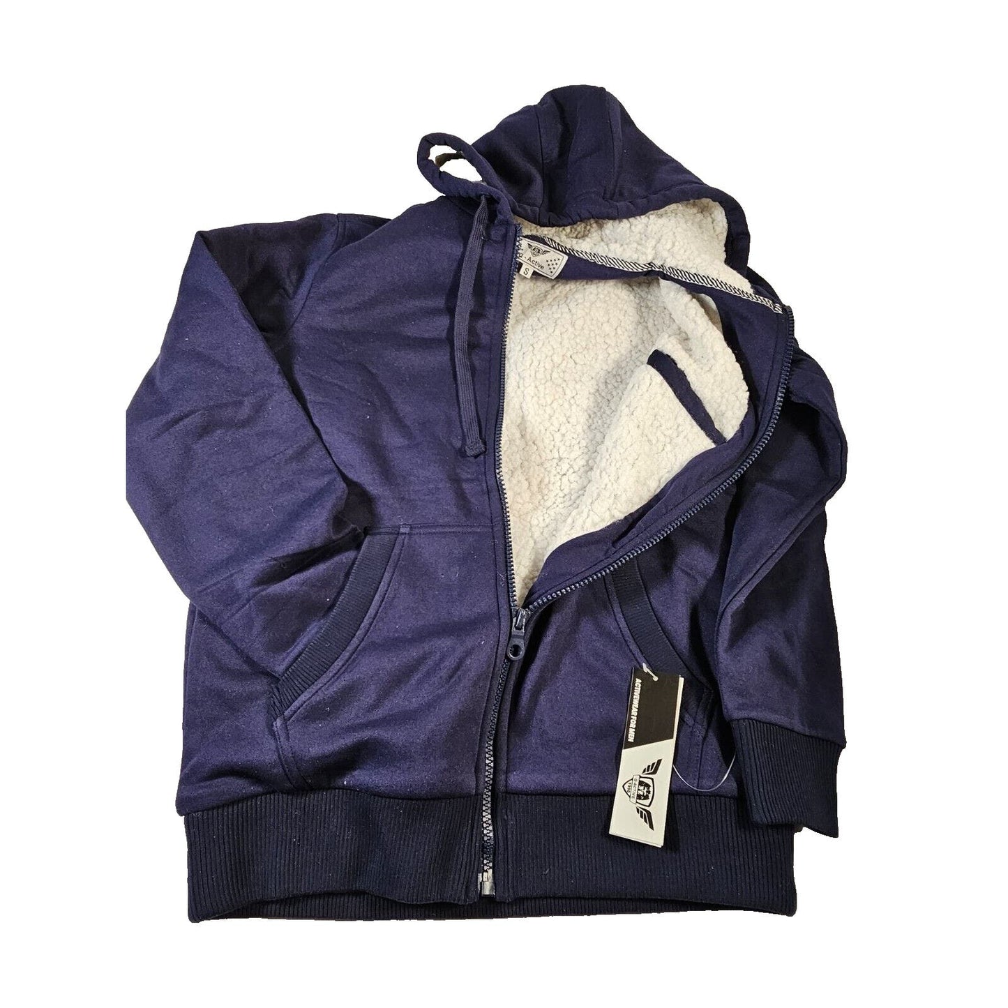 Q-Active Men's Modern Fit Sherpa Lined Fleece Zip-Up Hoodie, Small Blue
