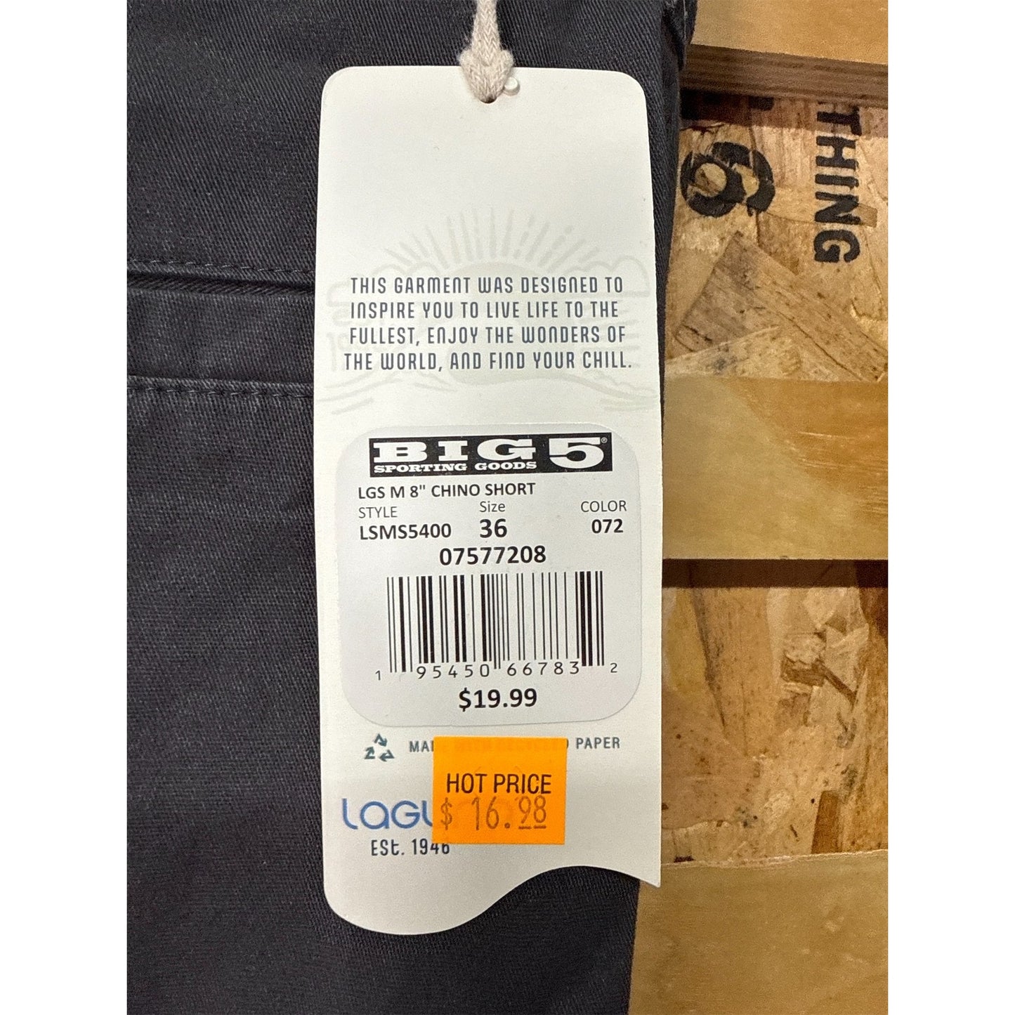 Laguna Men's Flat Front Chino Shorts, Grey Size 36