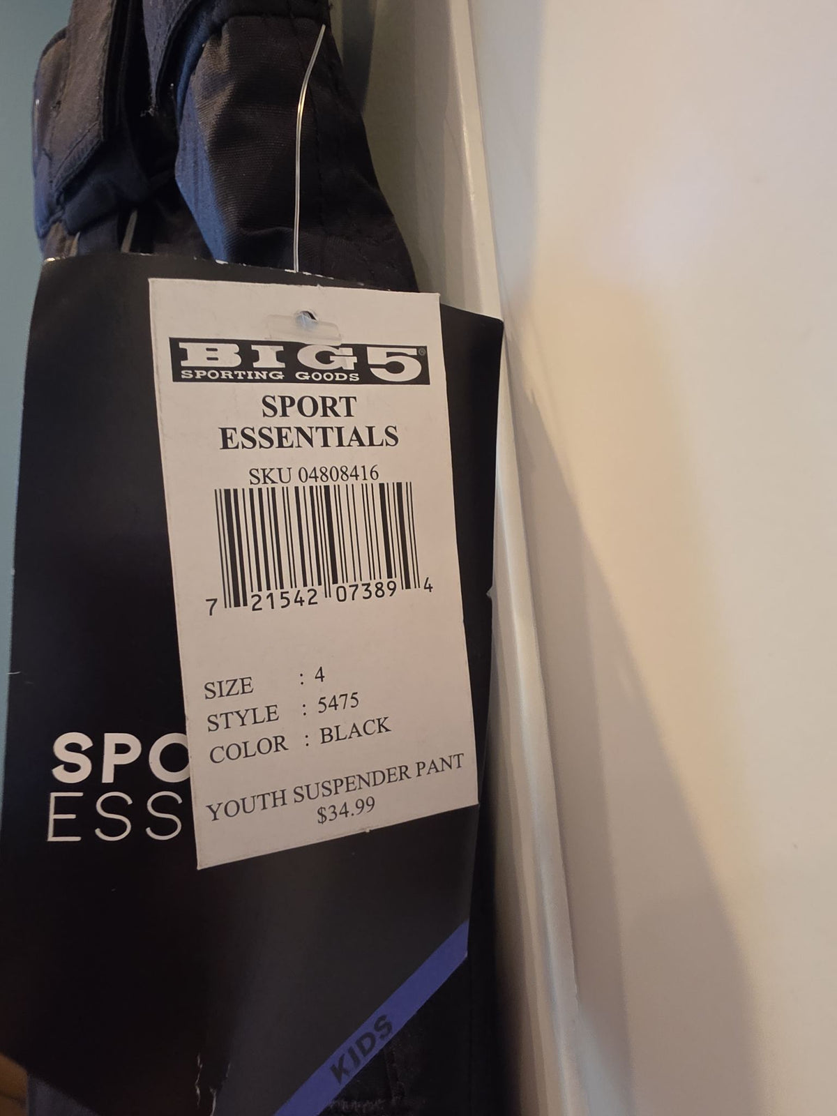 Sport Essentials Jr. Suspender Snow Pants, Black, Size 4