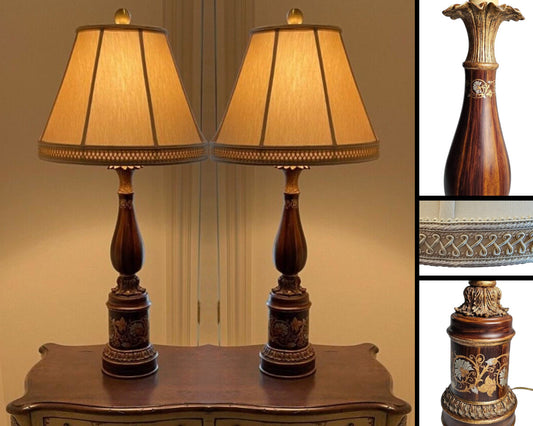 Bradburn Gallery Hand Painted Rosewood Lamps Pair
