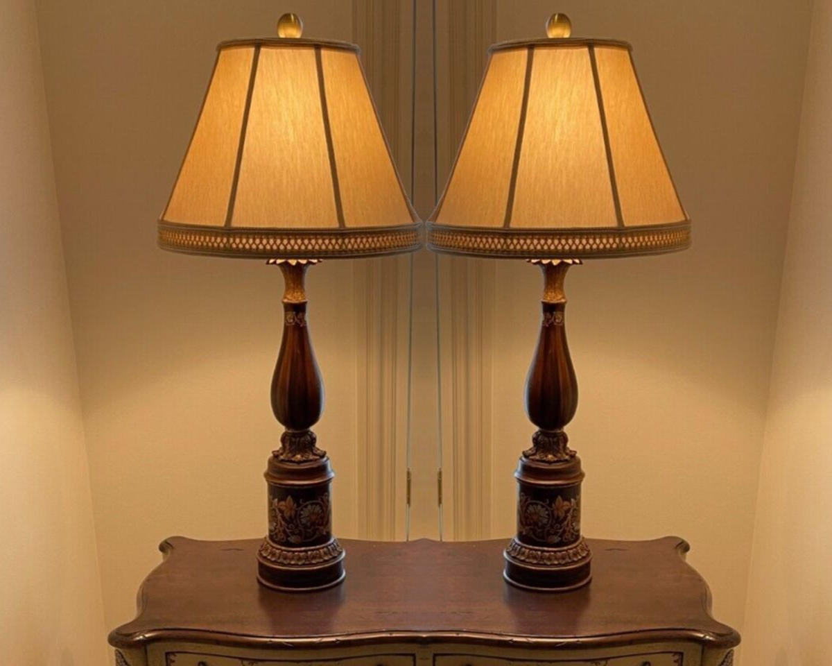 Bradburn Gallery Hand Painted Rosewood Lamps Pair