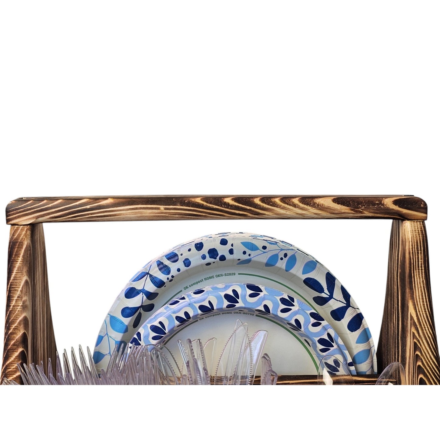 Wooden Picnic BBQ Caddy w/ Paper Towel & Condiment Holder - Made in Utah