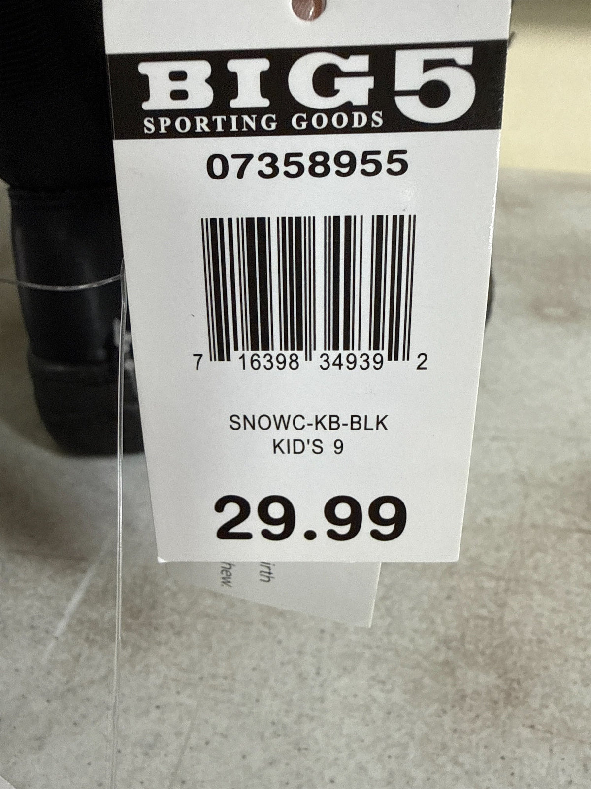 Kids' Black Quilted Snow Boots - Size 9