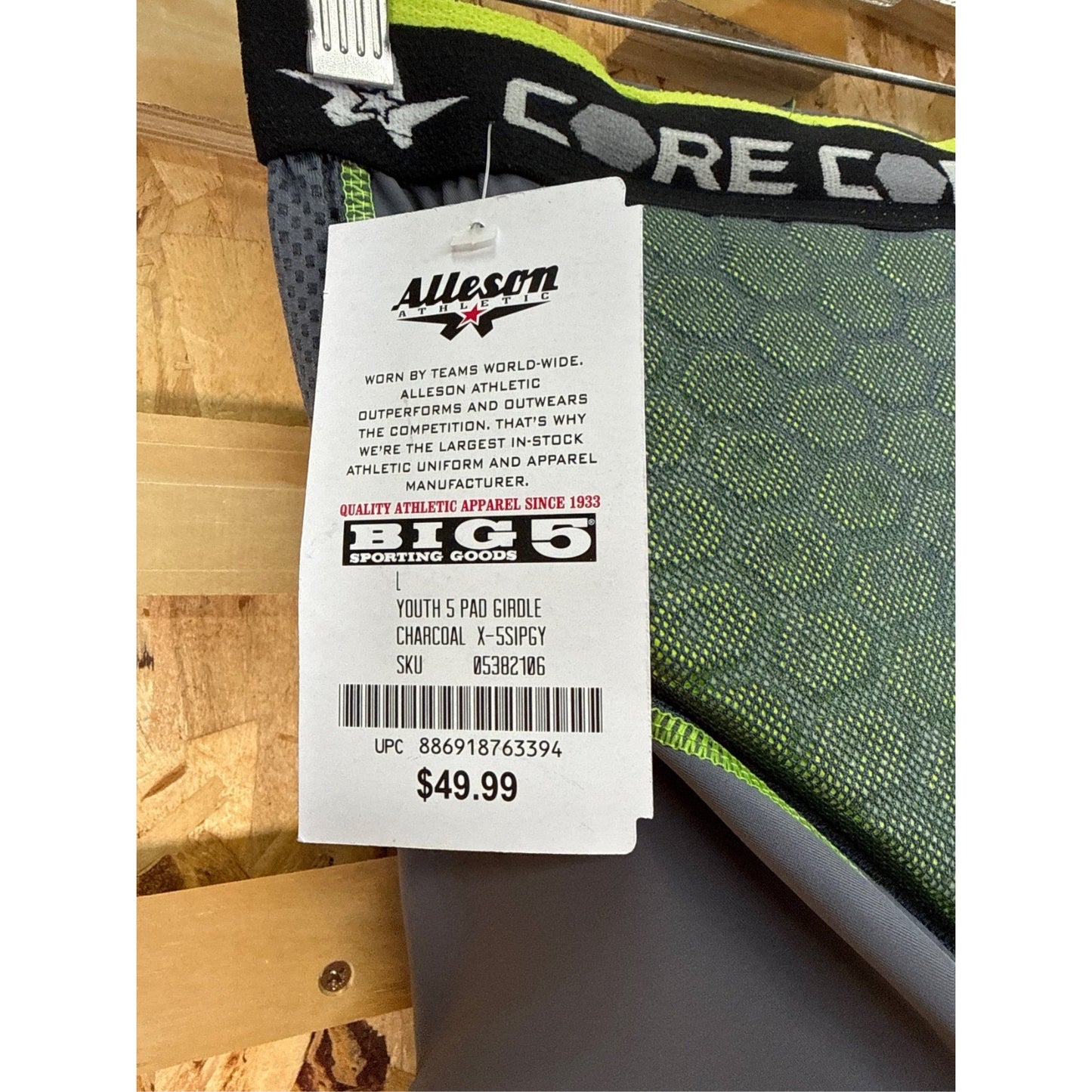 Alleson Youth Integrated 5 Pad Football Girdle - Large, Charcoal Combo
