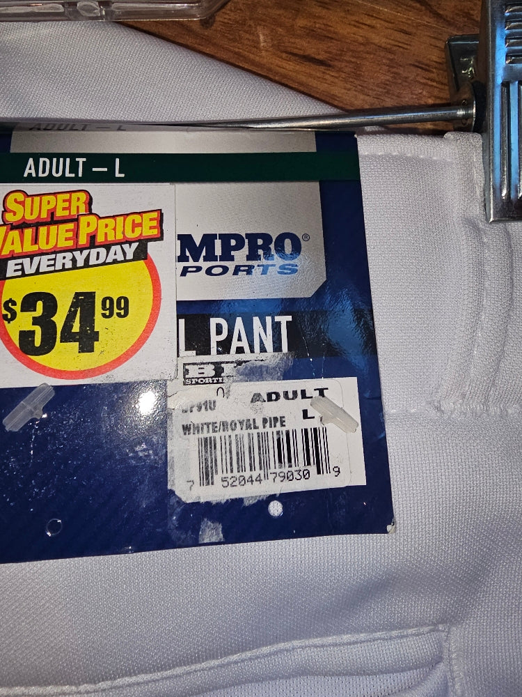 Champro Adult Triple Crown Open-Bottom Piped Baseball Pants - White/Royal, Size L