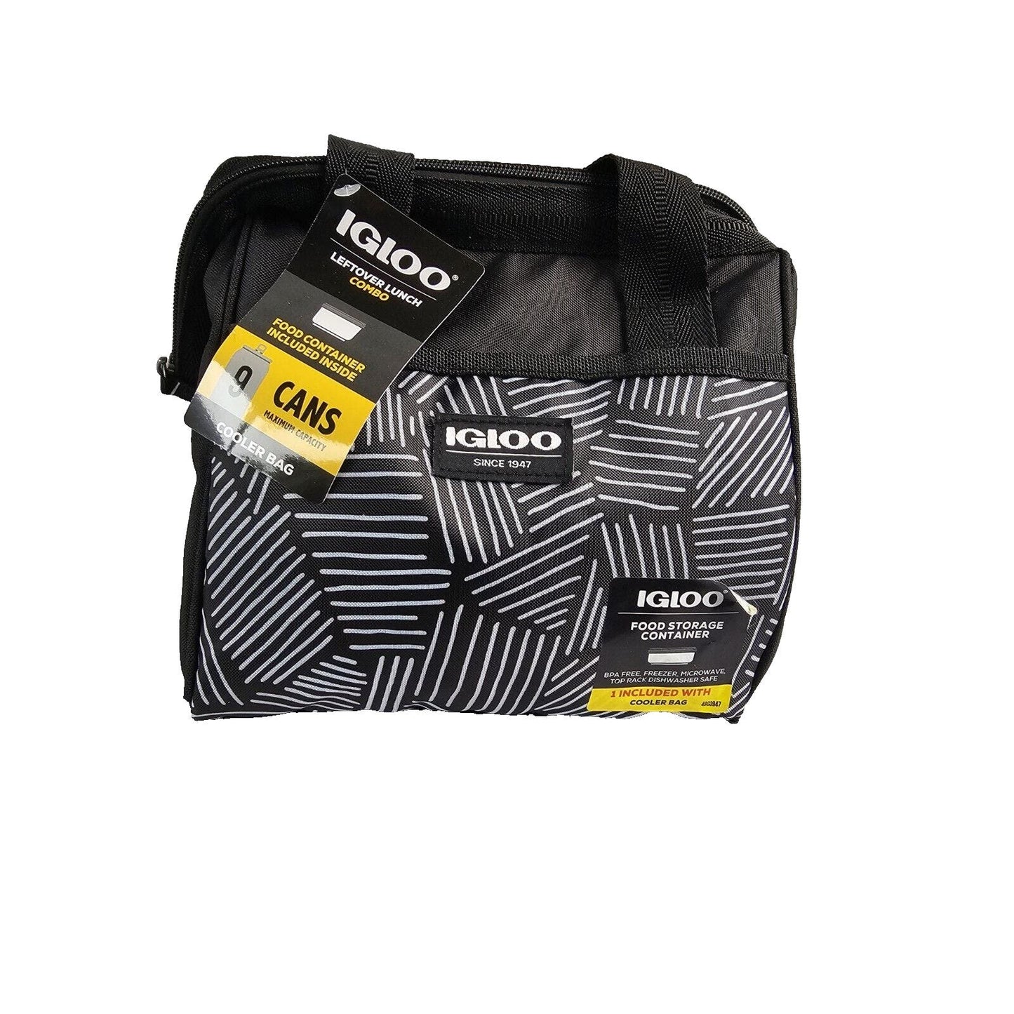 Igloo Print Essentials Leftover Lunch Tote with Pack Ins - Black