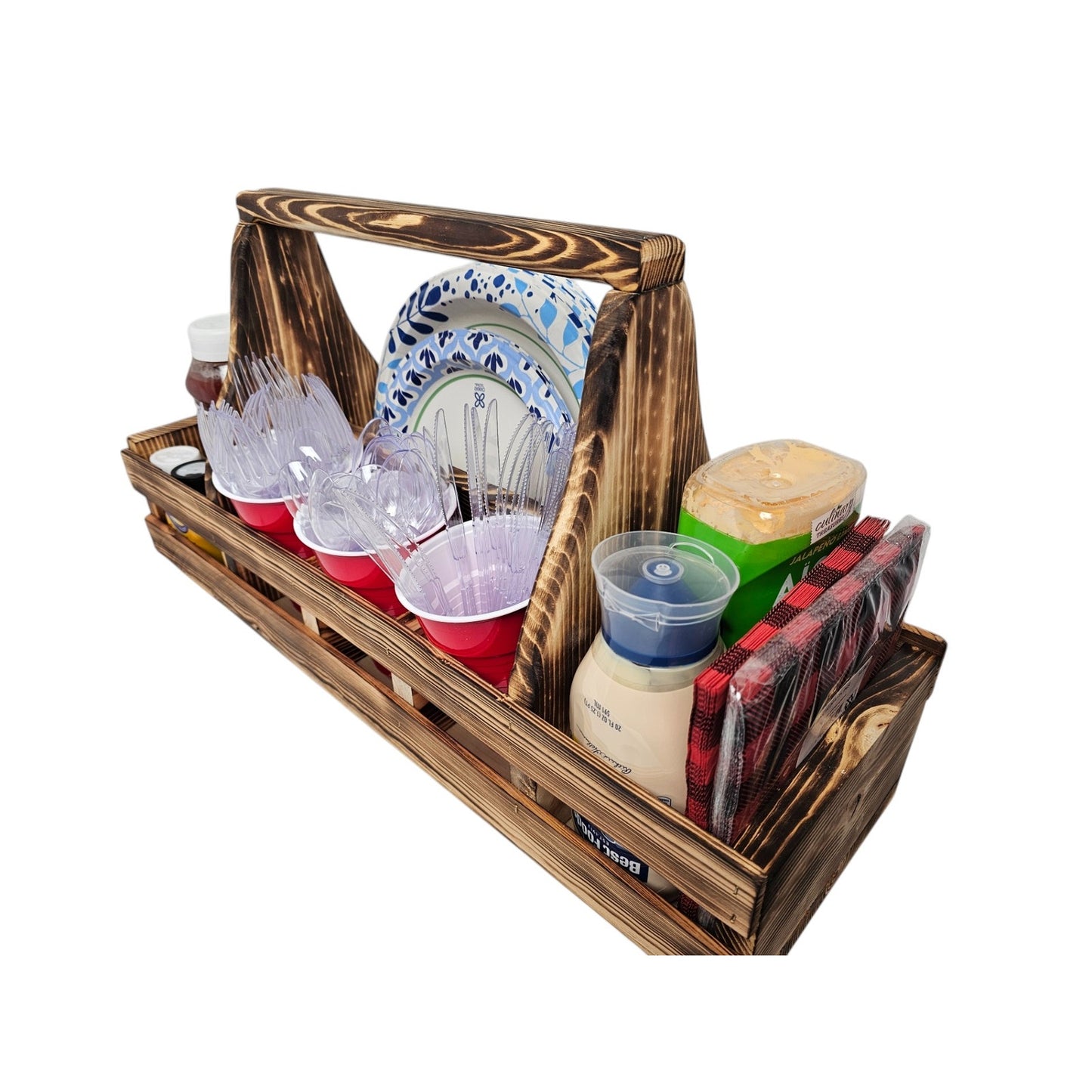 Wooden Picnic BBQ Caddy Condiment Holder - Made in Utah