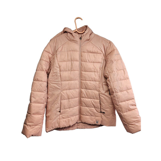Spyder Women's Clara Short Puffer Hooded Full Zip Jacket, Misty Rose L