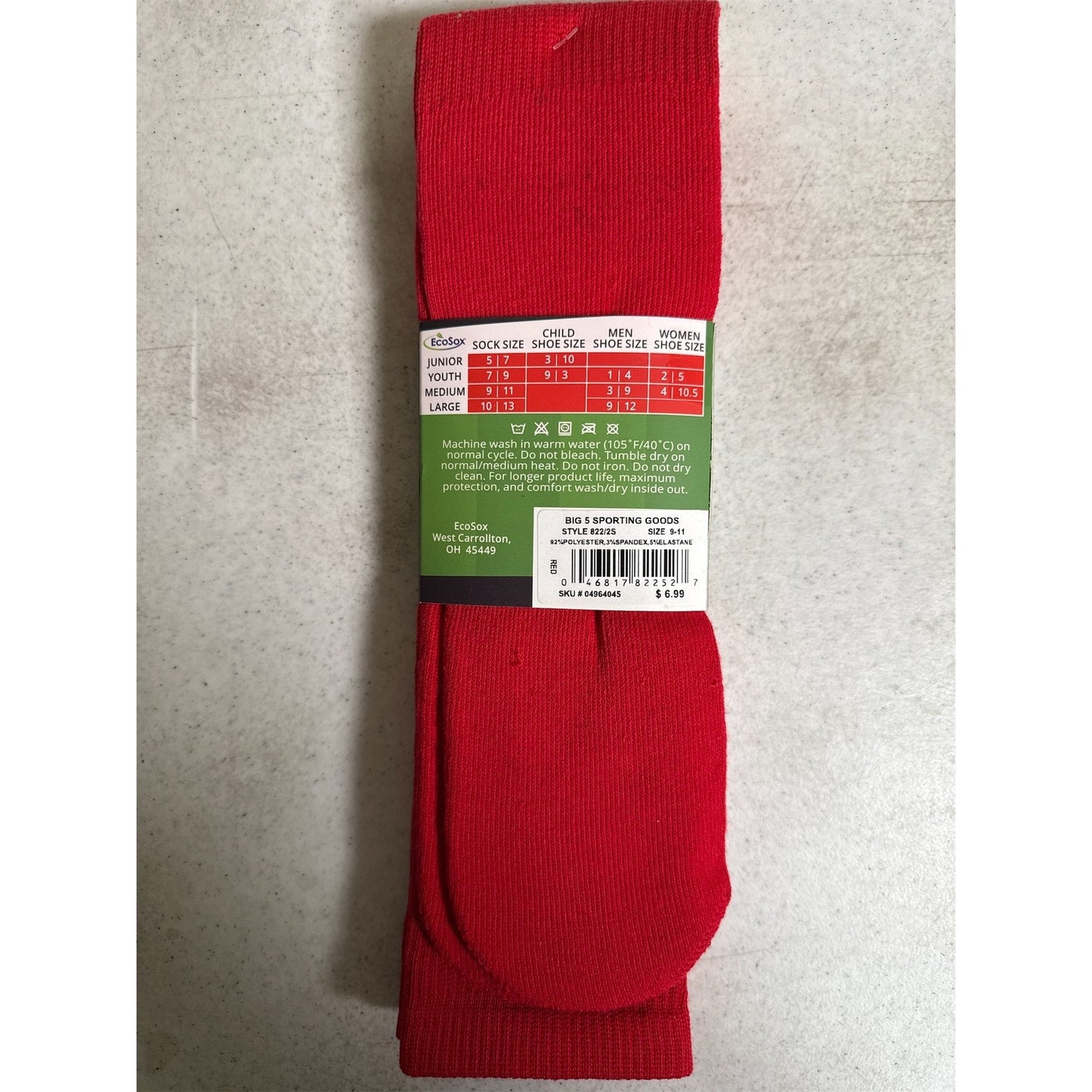EcoSox Premier Soccer Socks - 2-Pack, Size 9-11, Red, 46276