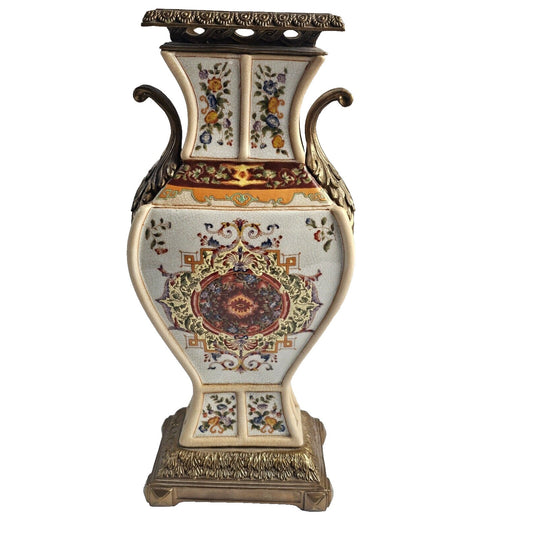 Large Vintage Castilian Porcelain & Brass Vase
