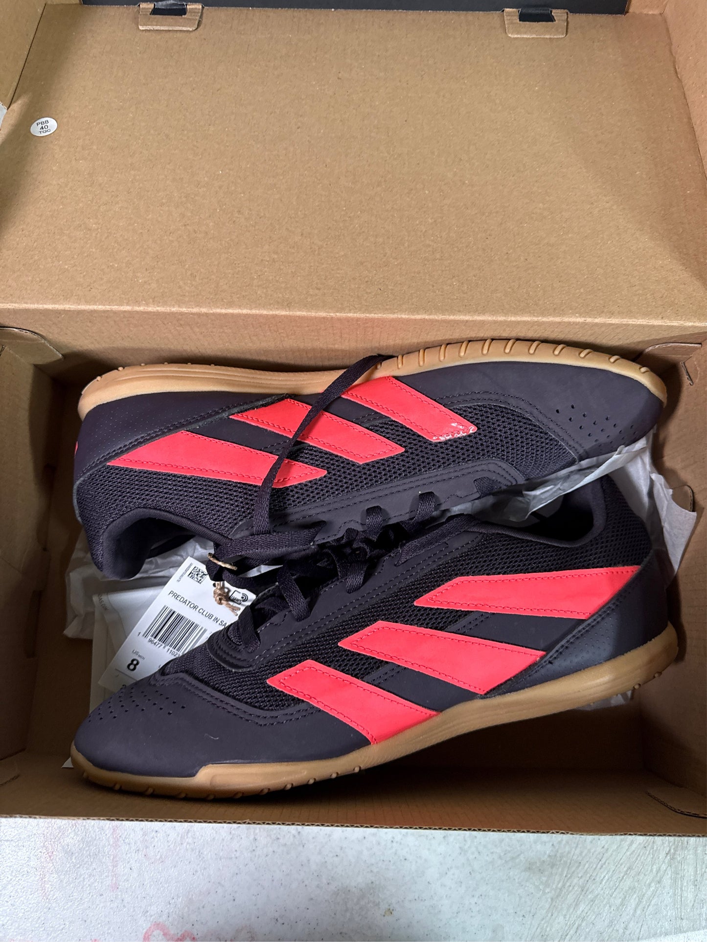 Adidas Predator Club Indoor Sala Soccer Shoes - Aurora Black/Turbo/Gum, 8M/9W