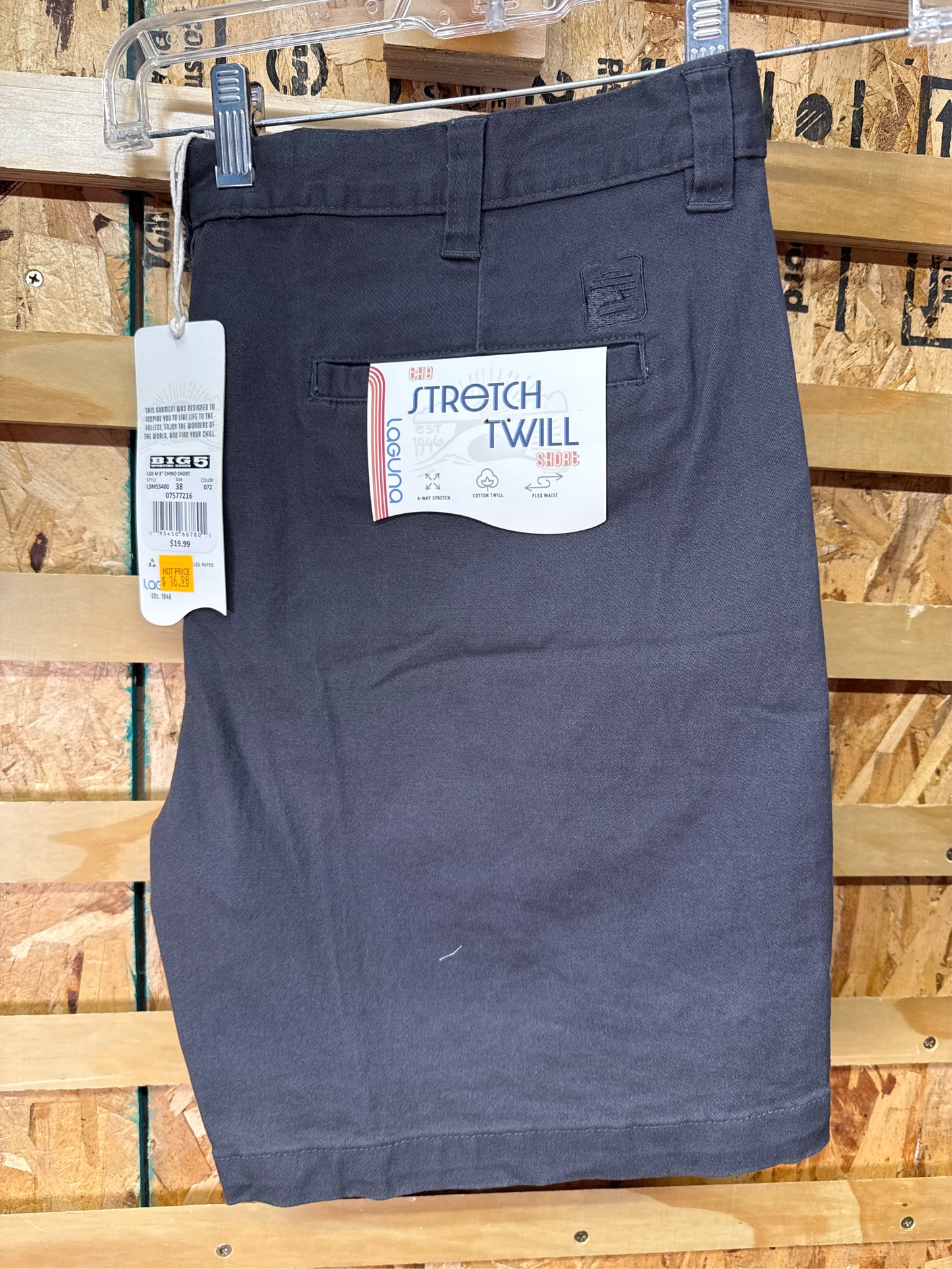 Laguna Men's Stretch Twill Flat Front Chino Shorts - Dark Gray, Size 38