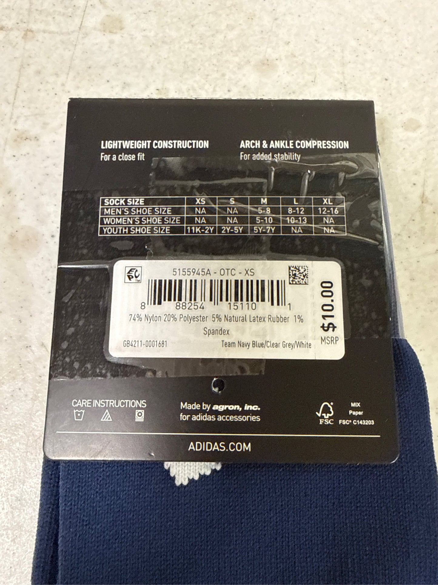 Adidas Metro VI Soccer Socks - Navy Blue/White, Size XS