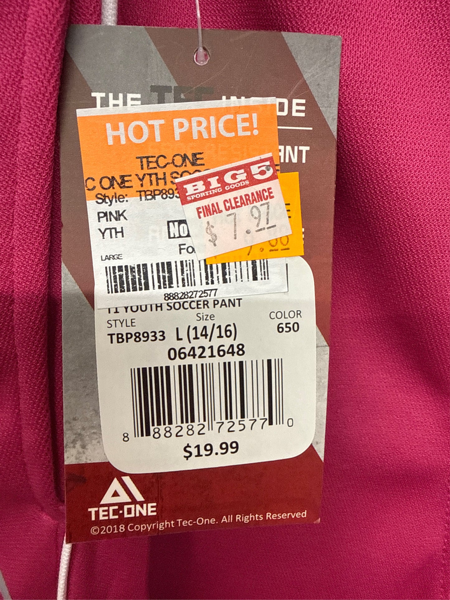 TEC-ONE Kids' Slim Fit Soccer Pants - Pink, Size L (14/16)