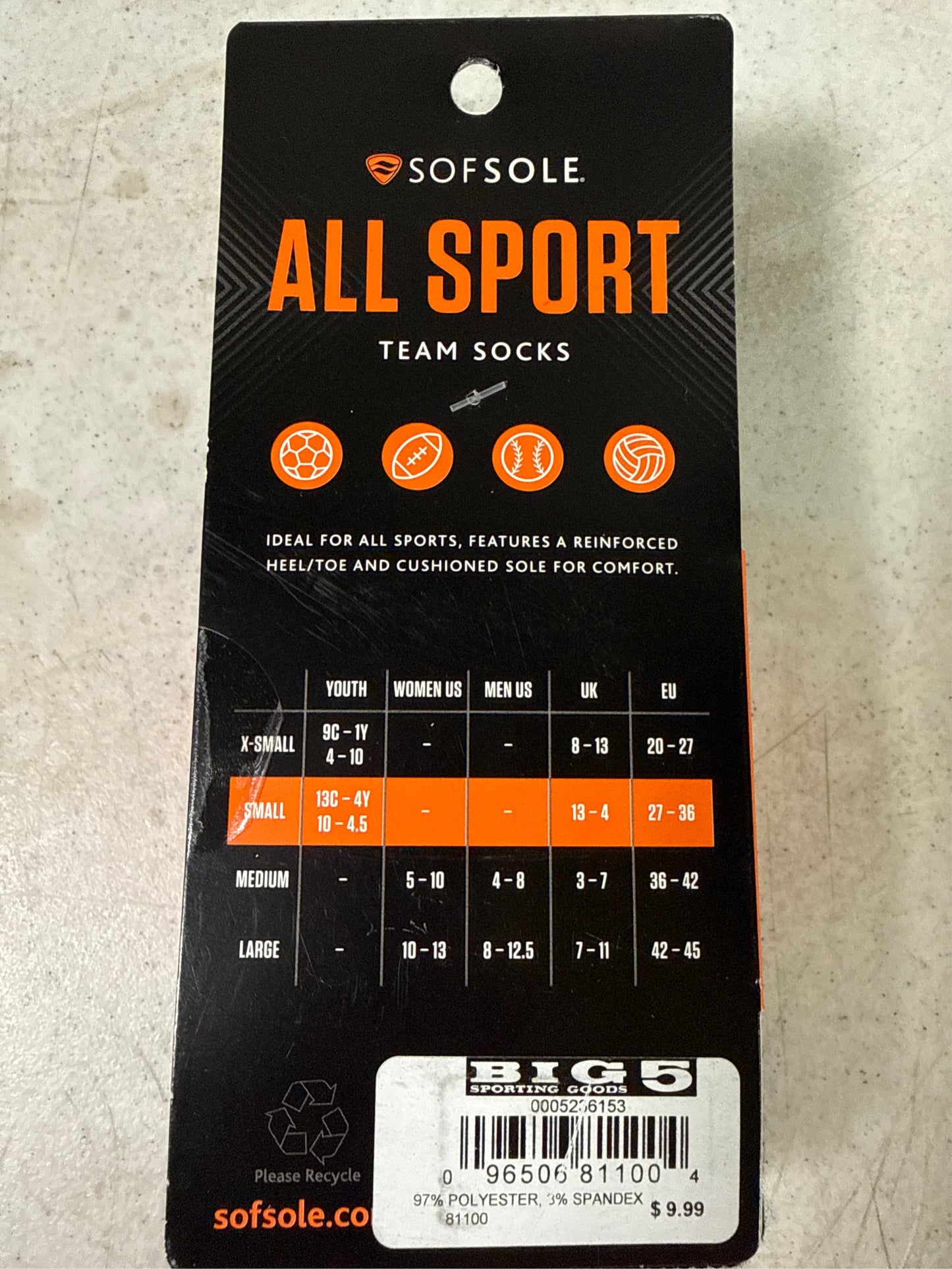 Sof Sole All-Sport Youth Team Athletic Socks, 2-Pack - Black, Small